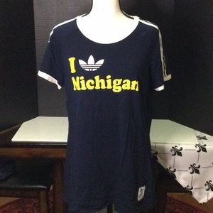 Adidas Blue Short Sleeved Crewneck Tee w/White Ringers - I Love Michigan